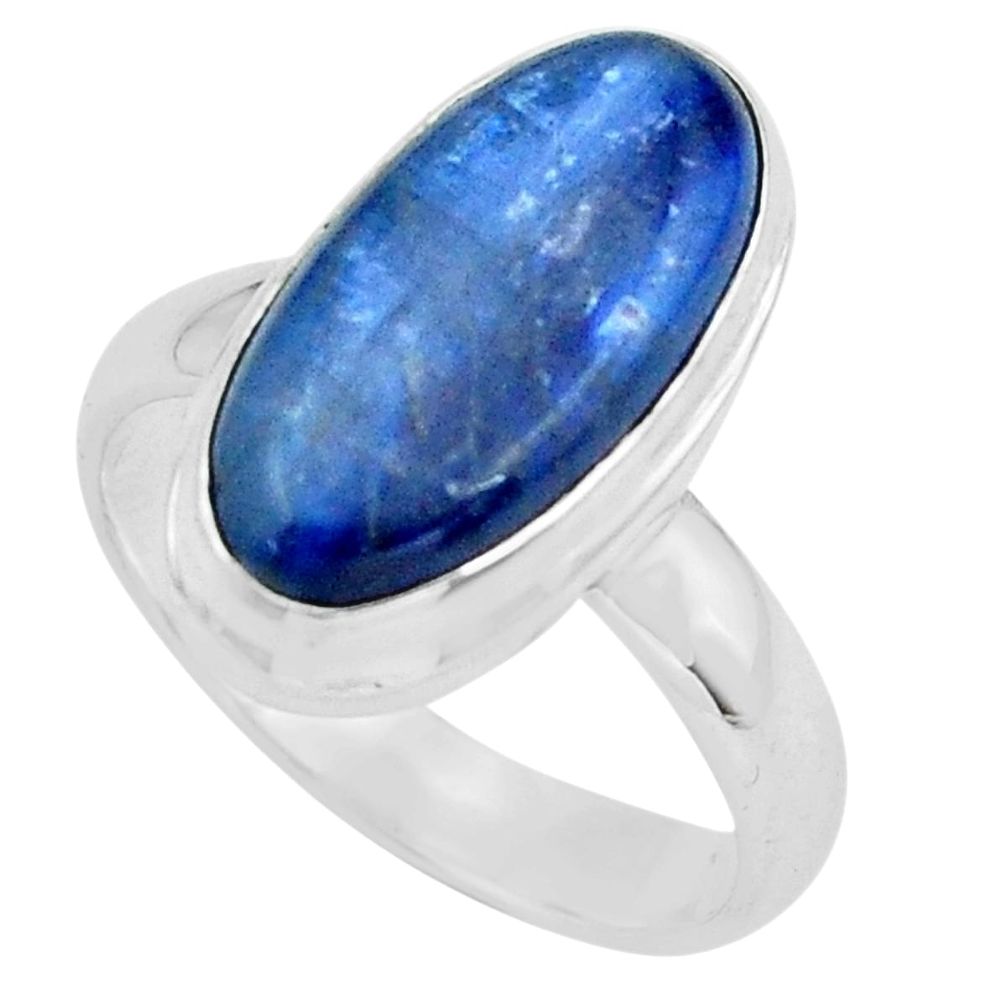 5.52cts natural blue kyanite 925 sterling silver solitaire ring size 6 p68177