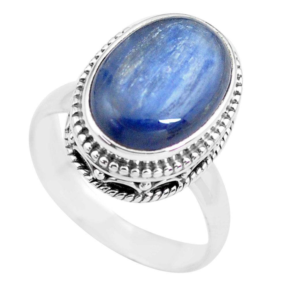 7.07cts natural blue kyanite 925 sterling silver solitaire ring size 7.5 p71496