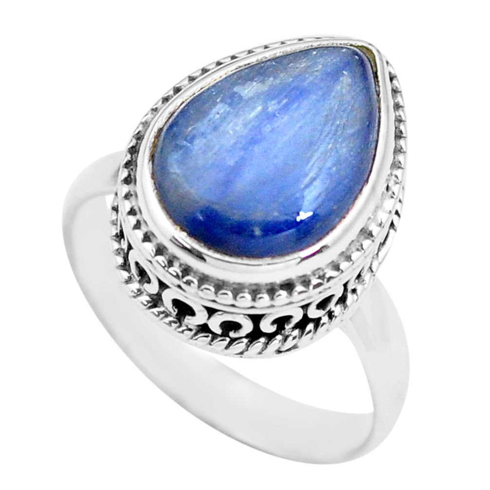 6.80cts natural blue kyanite 925 sterling silver solitaire ring size 7.5 p71498