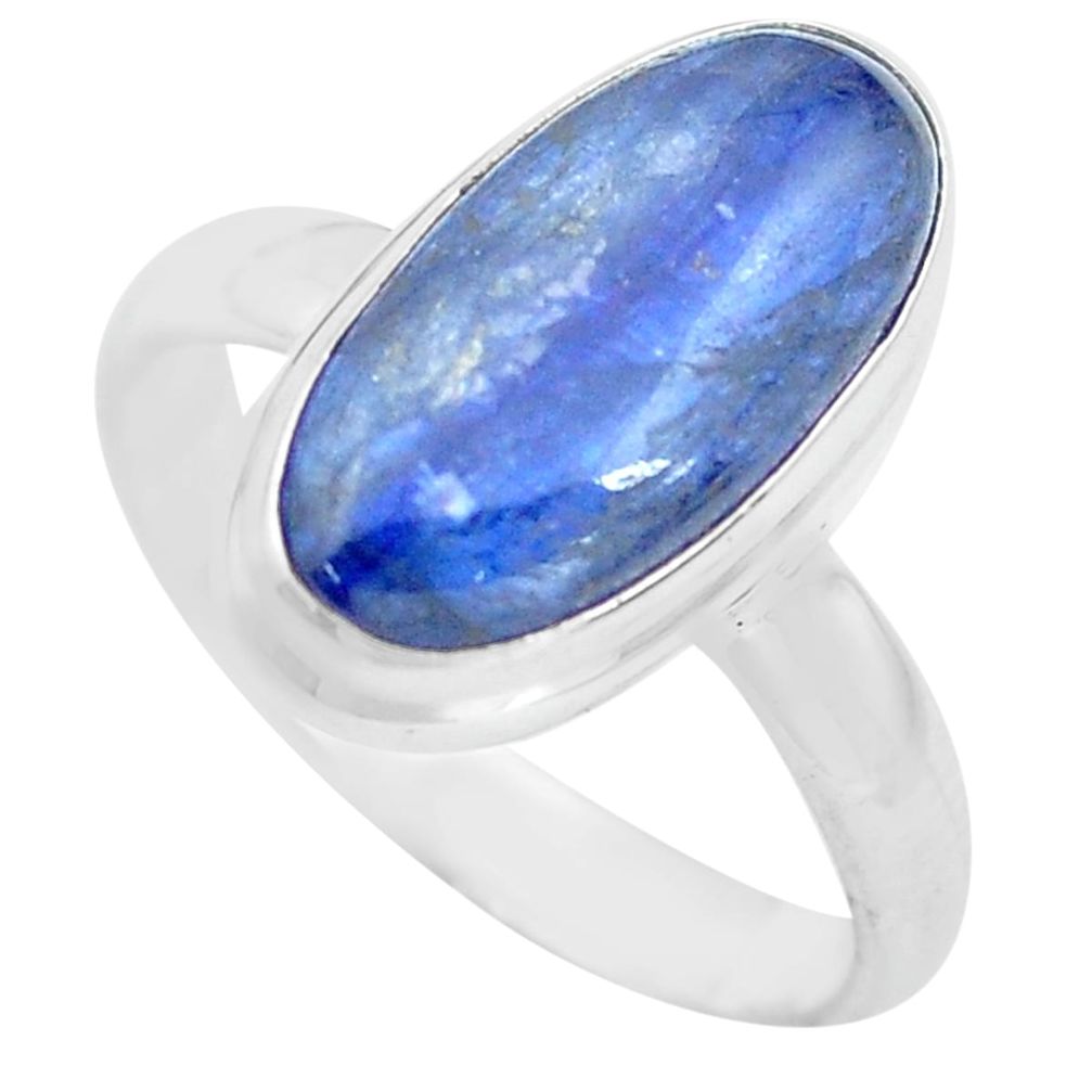 6.03cts natural blue kyanite 925 sterling silver solitaire ring size 8 p72486