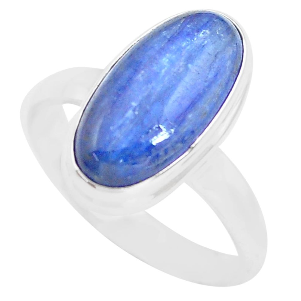 6.03cts natural blue kyanite 925 sterling silver solitaire ring size 8.5 p72493