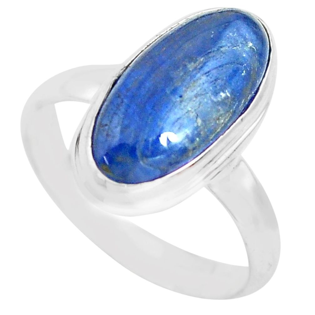 6.03cts natural blue kyanite 925 sterling silver solitaire ring size 8.5 p72494