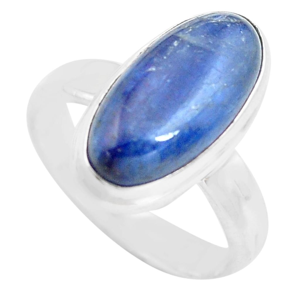 5.79cts natural blue kyanite 925 sterling silver solitaire ring size 7 p72498