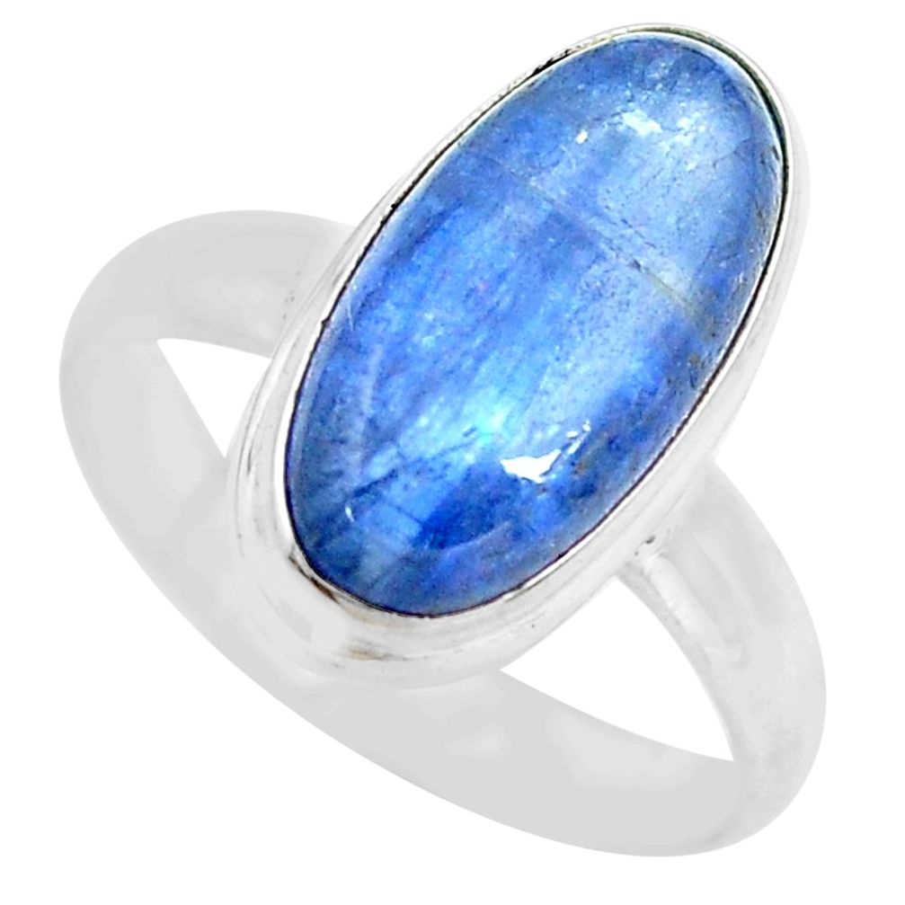 6.03cts natural blue kyanite 925 sterling silver solitaire ring size 8 p72500