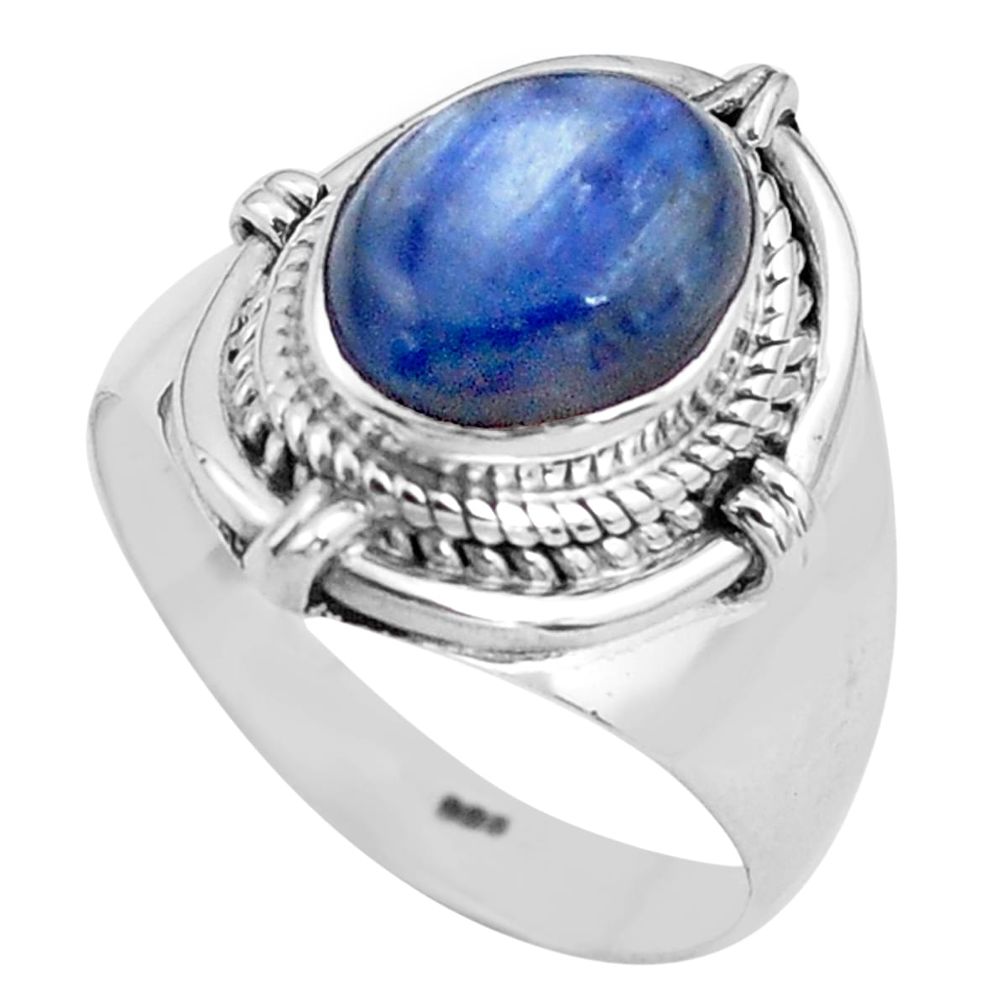 4.02cts natural blue kyanite 925 sterling silver solitaire ring size 8 p81186