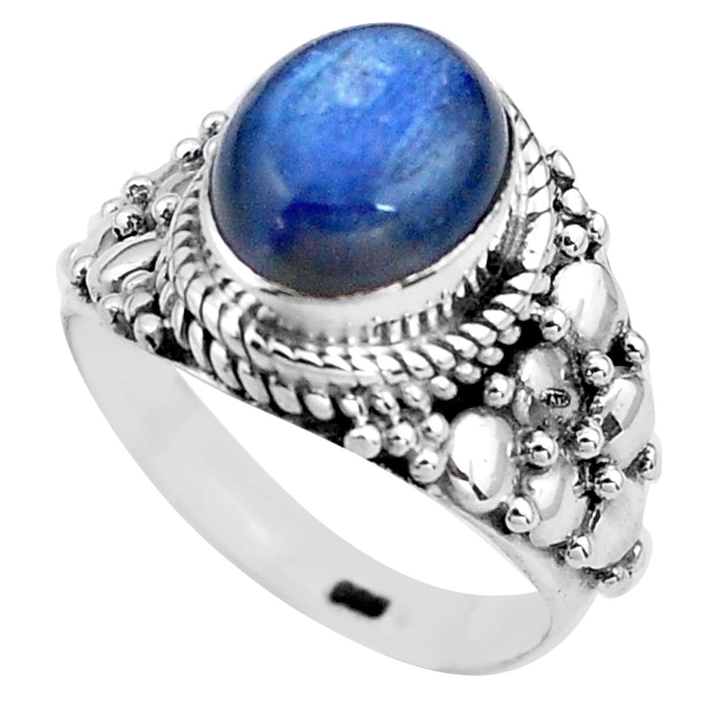 4.02cts natural blue kyanite 925 sterling silver solitaire ring size 6.5 p81187
