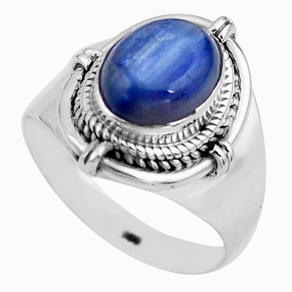 4.02cts natural blue kyanite 925 sterling silver solitaire ring size 8.5 p81192