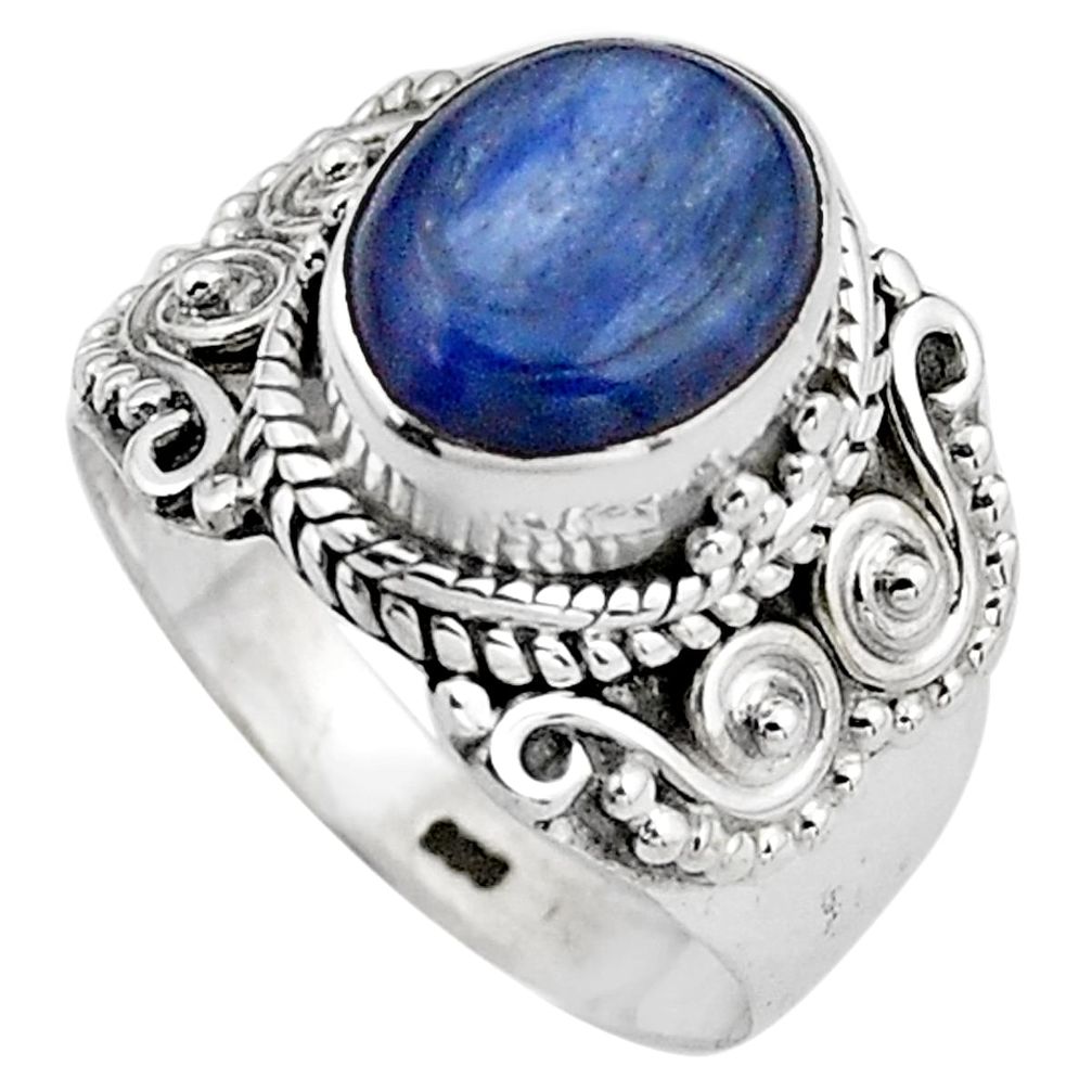 4.02cts natural blue kyanite 925 sterling silver solitaire ring size 6.5 p88861