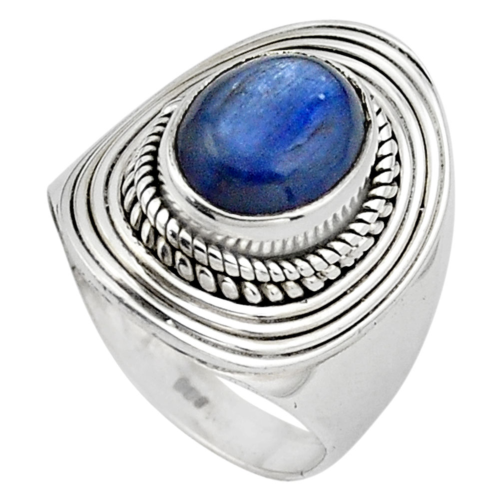 4.21cts natural blue kyanite 925 sterling silver solitaire ring size 6.5 p88863