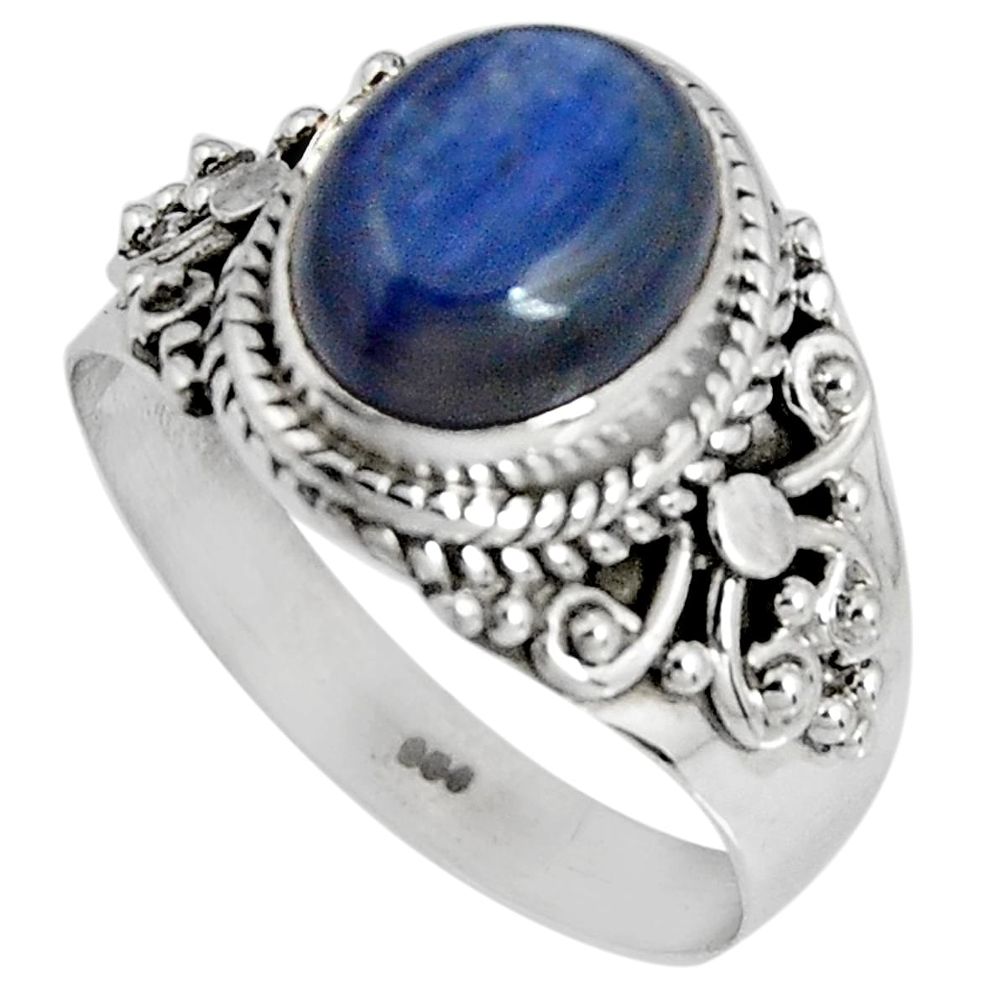 4.46cts natural blue kyanite 925 sterling silver solitaire ring size 8 p90562