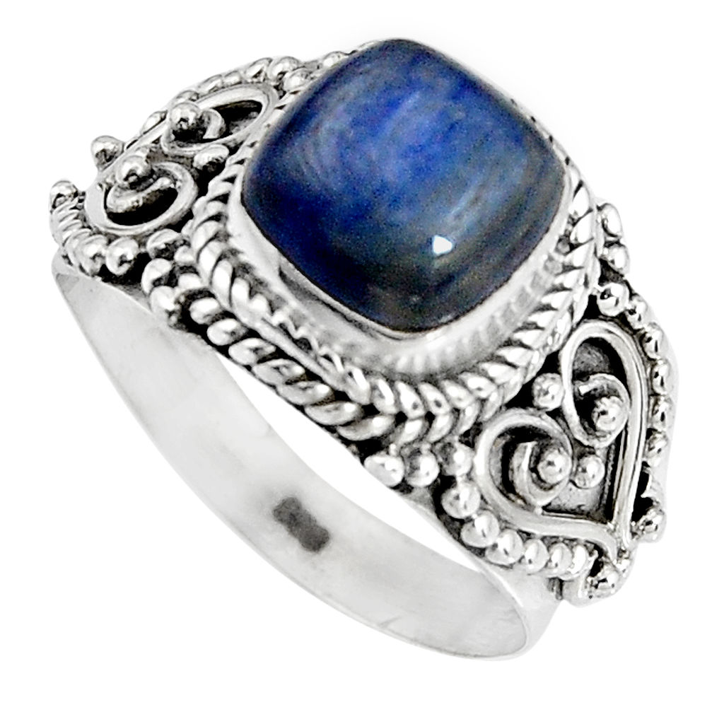 3.47cts natural blue kyanite 925 sterling silver solitaire ring size 6.5 p90576