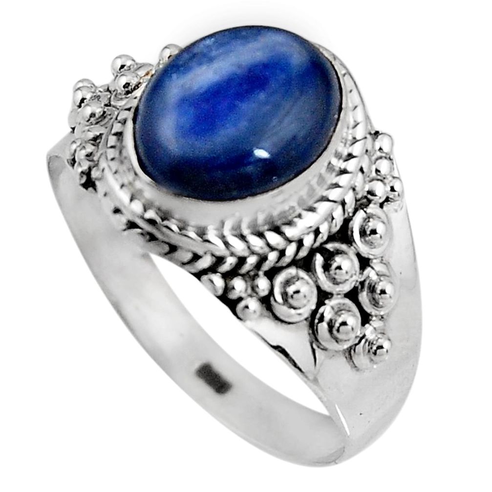 4.22cts natural blue kyanite 925 sterling silver solitaire ring size 8.5 p92048