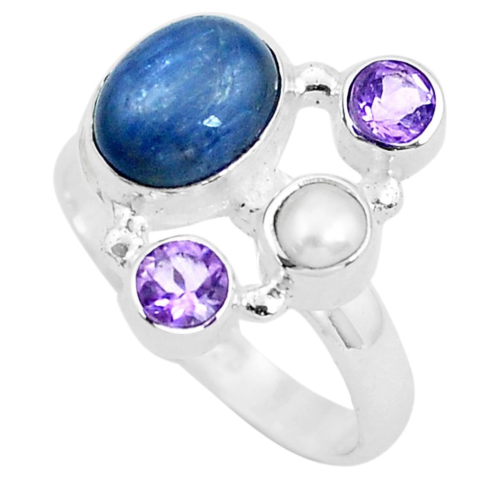 7.04cts natural blue kyanite amethyst 925 sterling silver ring size 8.5 p52473