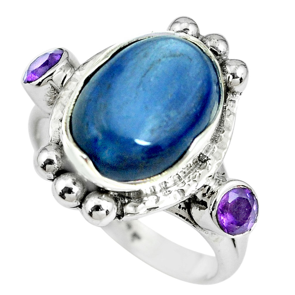 7.73cts natural blue kyanite amethyst 925 sterling silver ring size 7 p69914