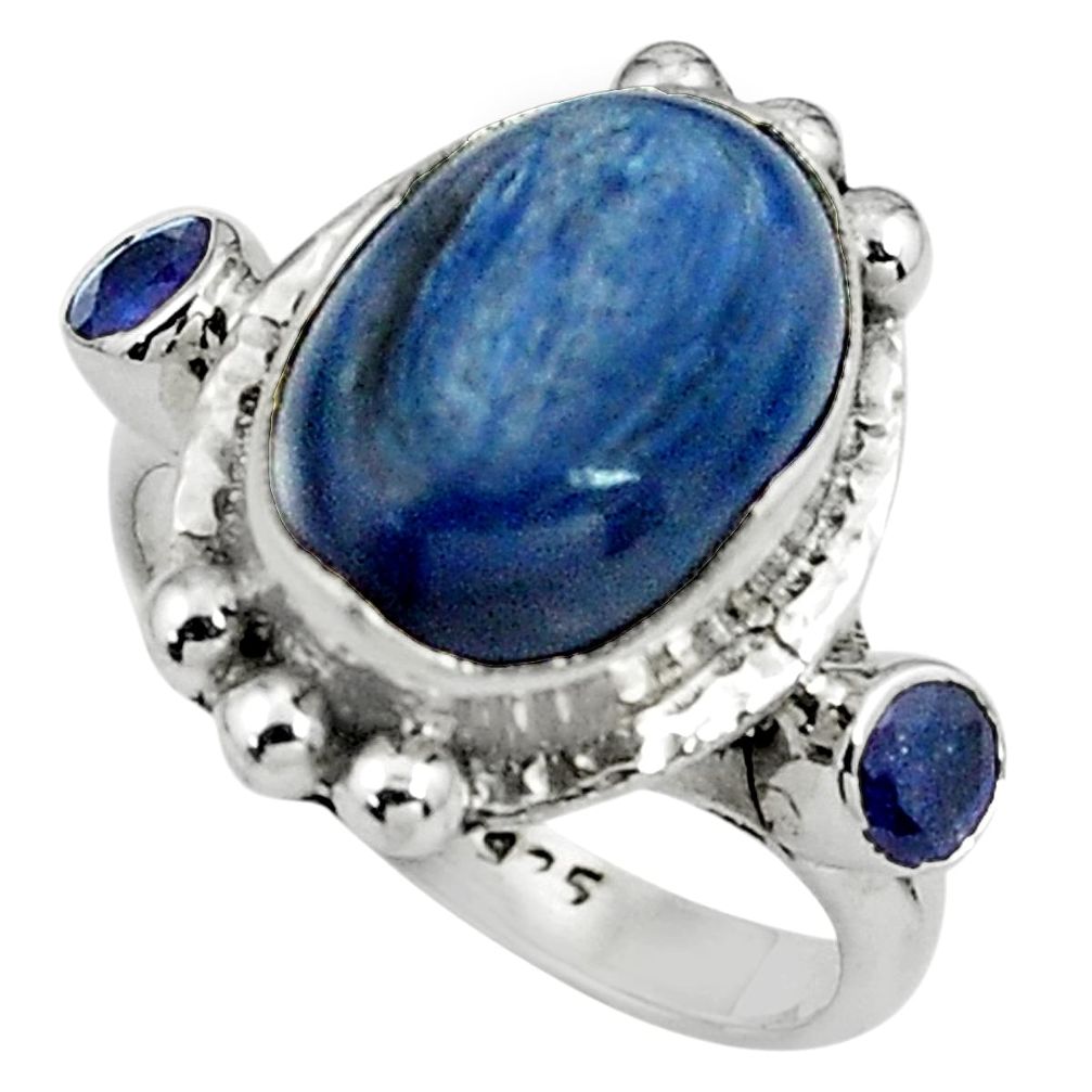 9.23cts natural blue kyanite sapphire 925 sterling silver ring size 8 p79010