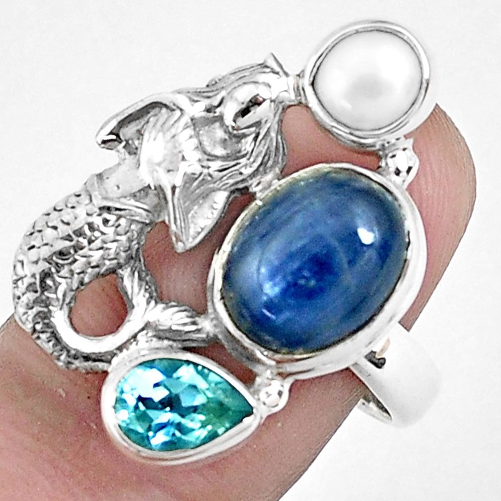 7.97cts natural blue kyanite topaz 925 silver fairy mermaid ring size 8 p42652