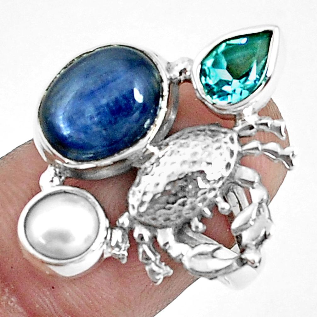 7.99cts natural blue kyanite topaz 925 sterling silver crab ring size 7.5 p42657