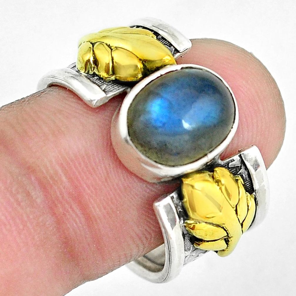 5.51cts natural blue labradorite 925 silver gold solitaire ring size 8 d31997