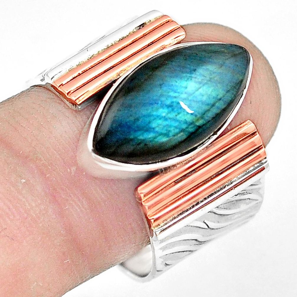 8.07cts natural blue labradorite 925 silver gold solitaire ring size 9.5 p81015