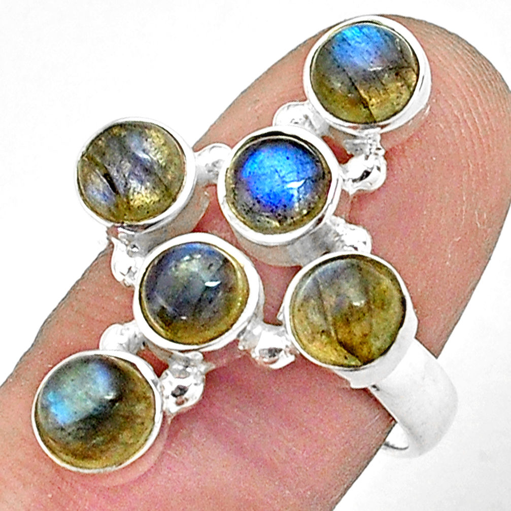 5.72cts natural blue labradorite 925 silver holy cross ring size 7.5 p77675