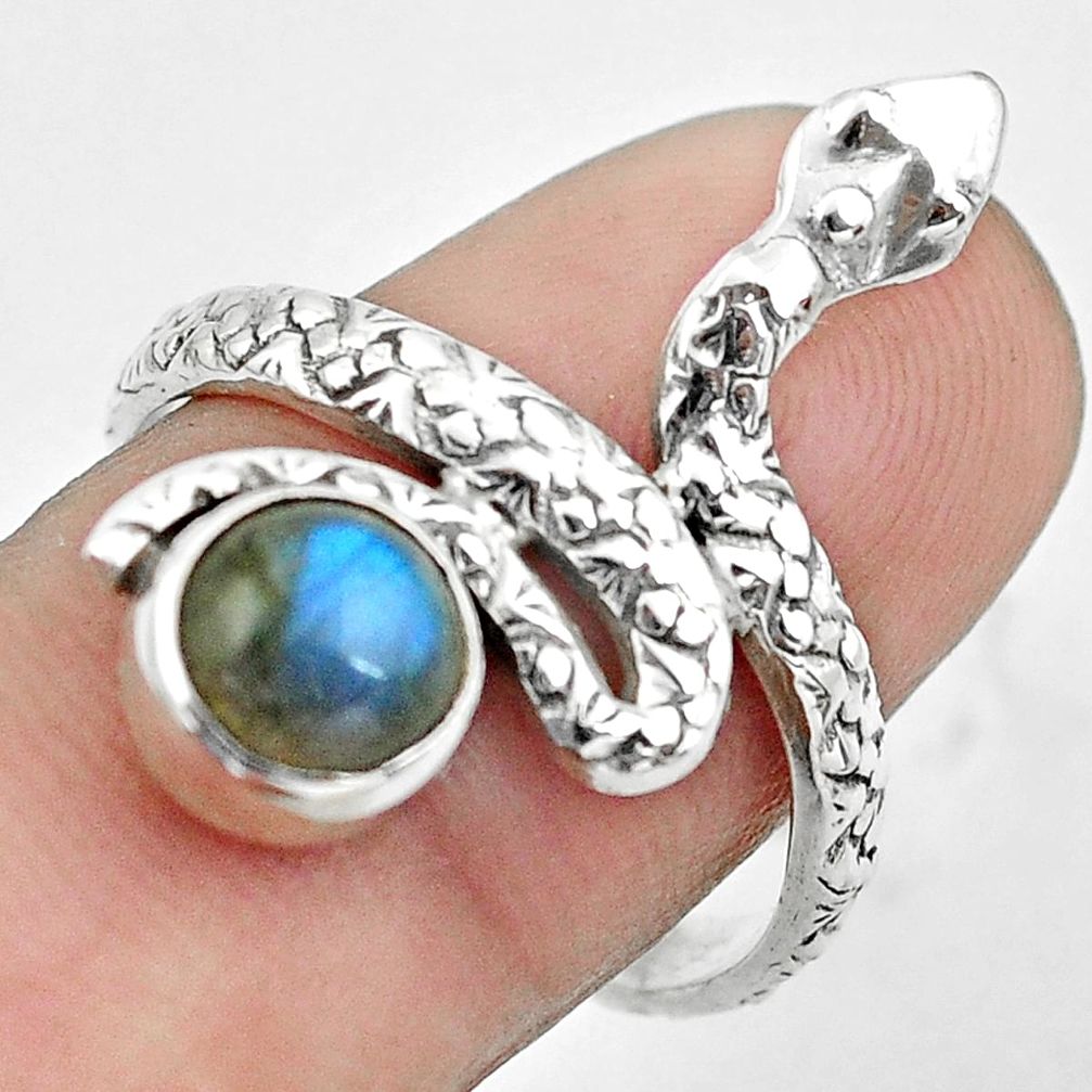 2.69cts natural blue labradorite 925 silver snake solitaire ring size 9 p62957