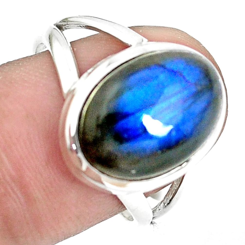 5.84cts natural blue labradorite 925 silver solitaire ring size 8.5 d31477