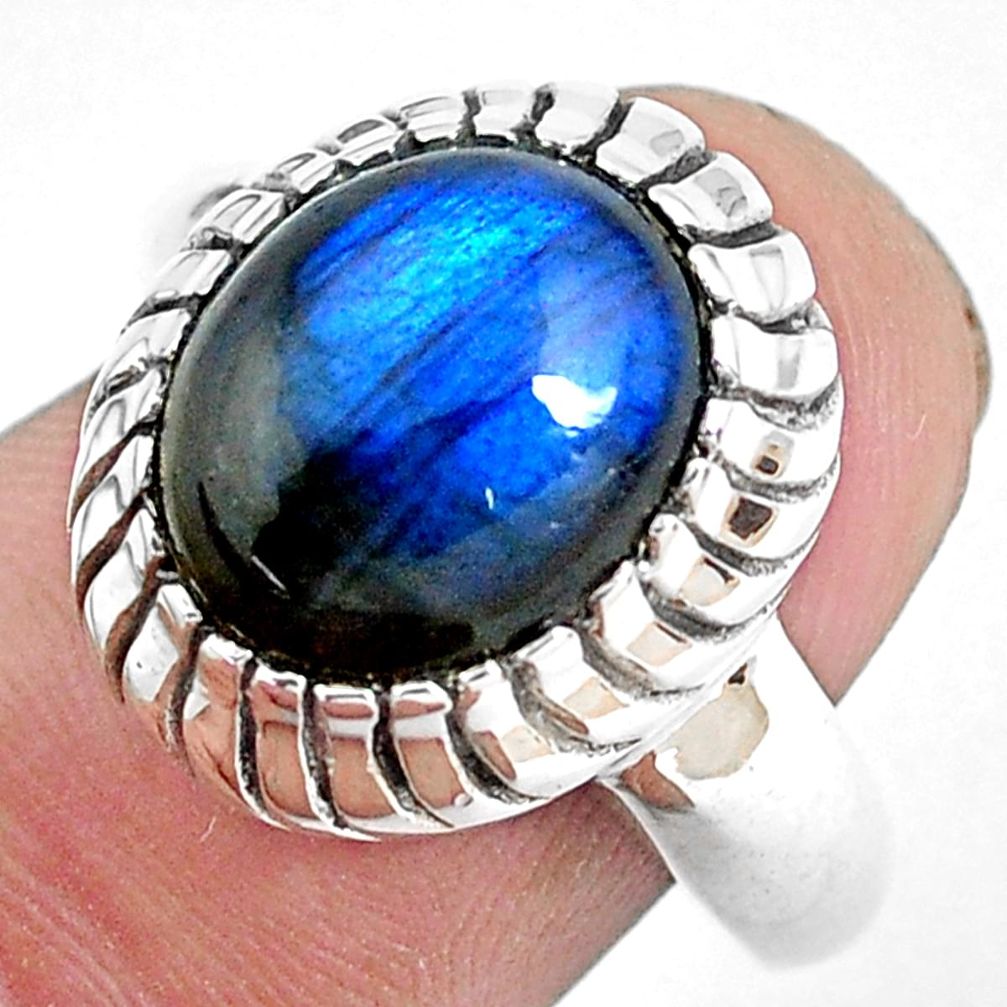 5.75cts natural blue labradorite 925 silver solitaire ring jewelry size 8 d31300
