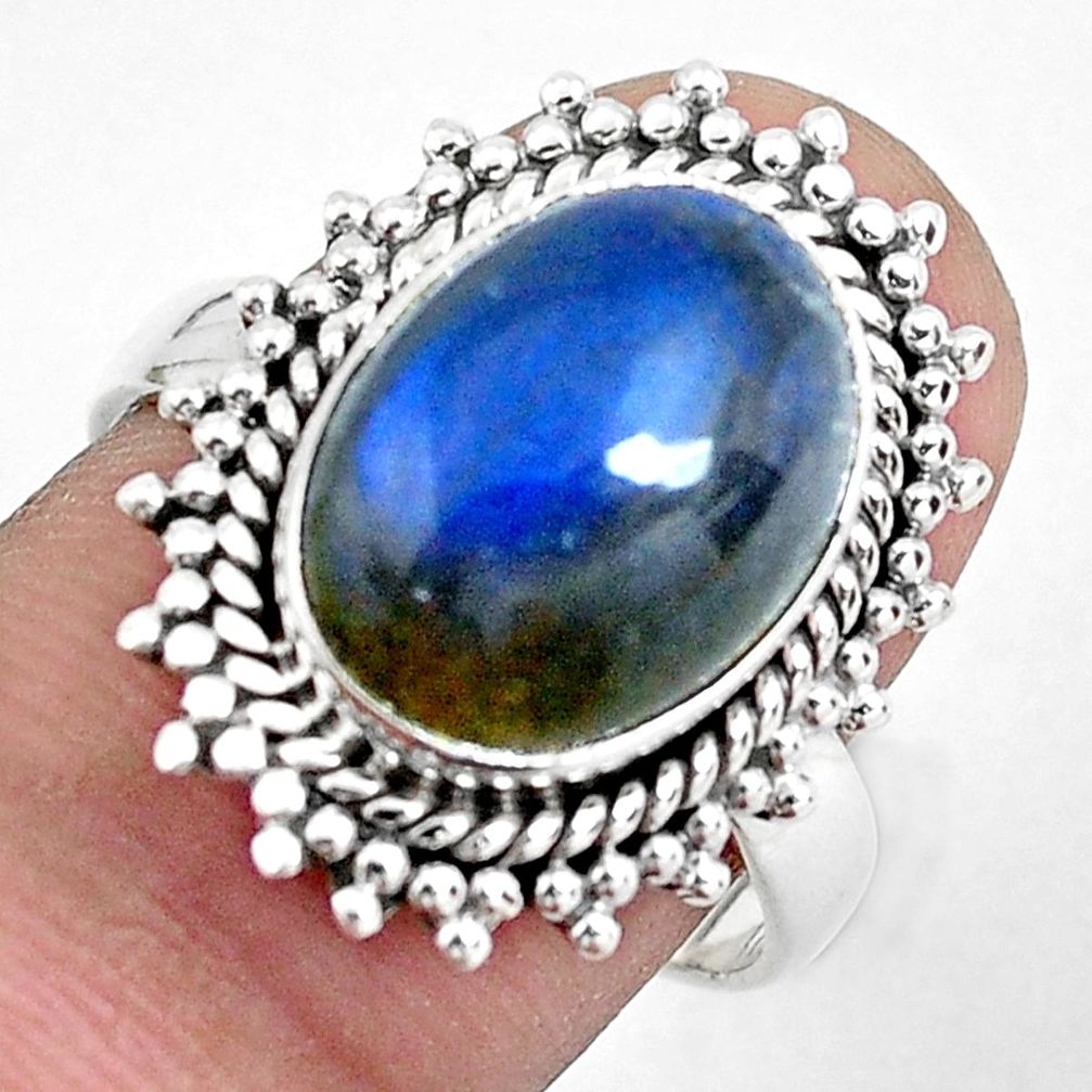 6.31cts natural blue labradorite 925 silver solitaire ring jewelry size 8 d31358