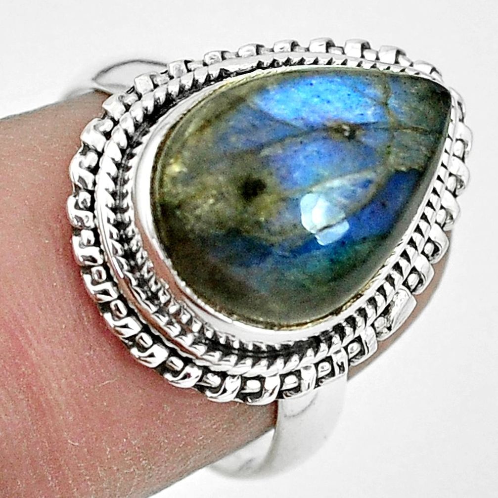 6.55cts natural blue labradorite 925 silver solitaire ring jewelry size 7 p32862