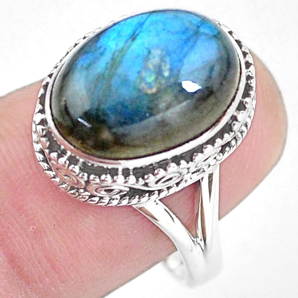 6.76cts natural blue labradorite 925 silver solitaire ring jewelry size 8 p56739