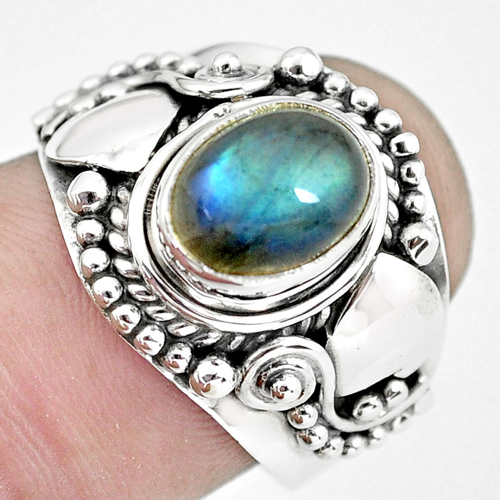 3.01cts natural blue labradorite 925 silver solitaire ring jewelry size 8 p57690