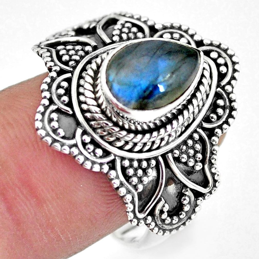 2.59cts natural blue labradorite 925 silver solitaire ring jewelry size 9 p57857