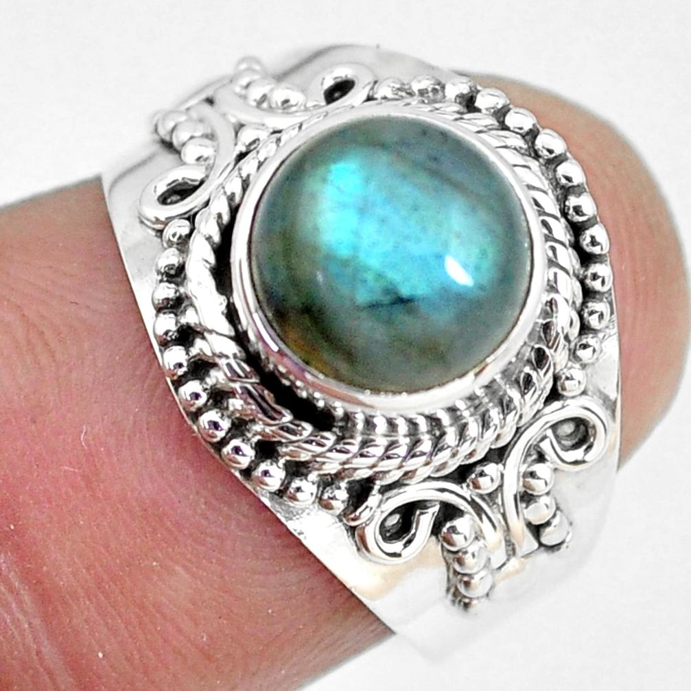 3.19cts natural blue labradorite 925 silver solitaire ring jewelry size 7 p64331