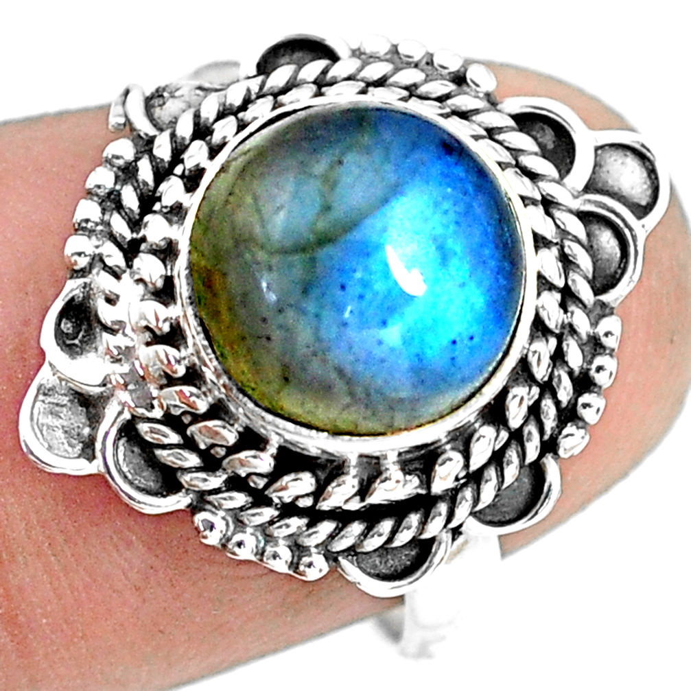 4.90cts natural blue labradorite 925 silver solitaire ring jewelry size 7 p72325