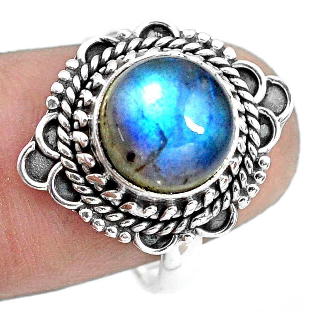 4.90cts natural blue labradorite 925 silver solitaire ring jewelry size 7 p72339