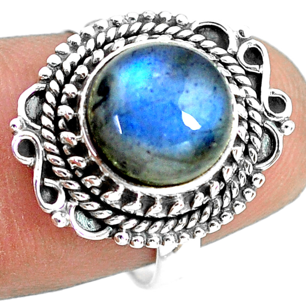 4.69cts natural blue labradorite 925 silver solitaire ring jewelry size 7 p72351