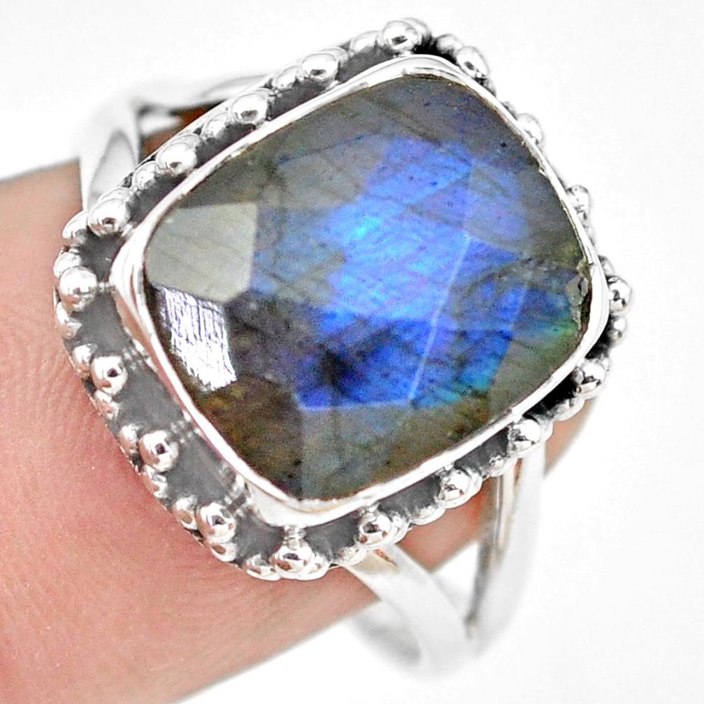 5.41cts natural blue labradorite 925 silver solitaire ring jewelry size 8 p74261