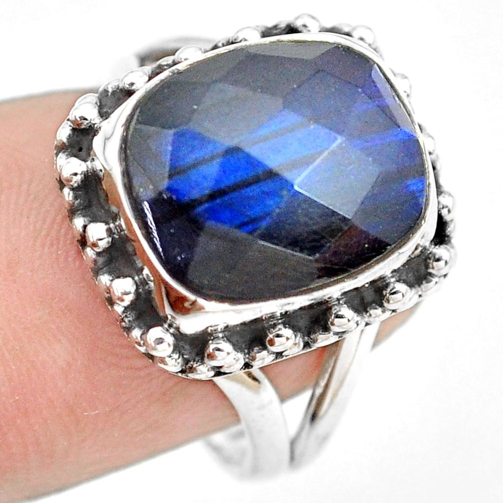 5.53cts natural blue labradorite 925 silver solitaire ring jewelry size 7 p74265