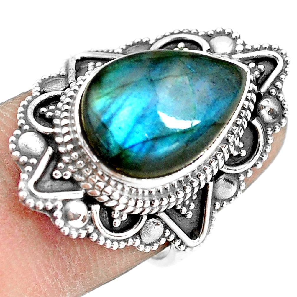 6.63cts natural blue labradorite 925 silver solitaire ring jewelry size 6 p77280