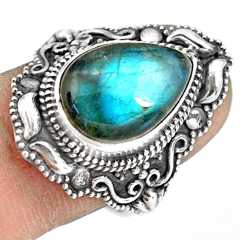 6.62cts natural blue labradorite 925 silver solitaire ring jewelry size 8 p77282