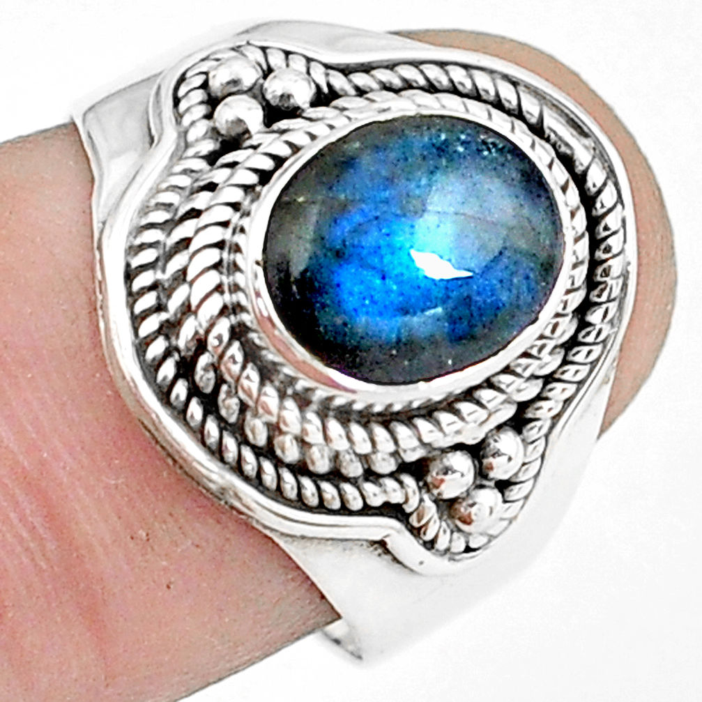 3.16cts natural blue labradorite 925 silver solitaire ring jewelry size 7 p78766