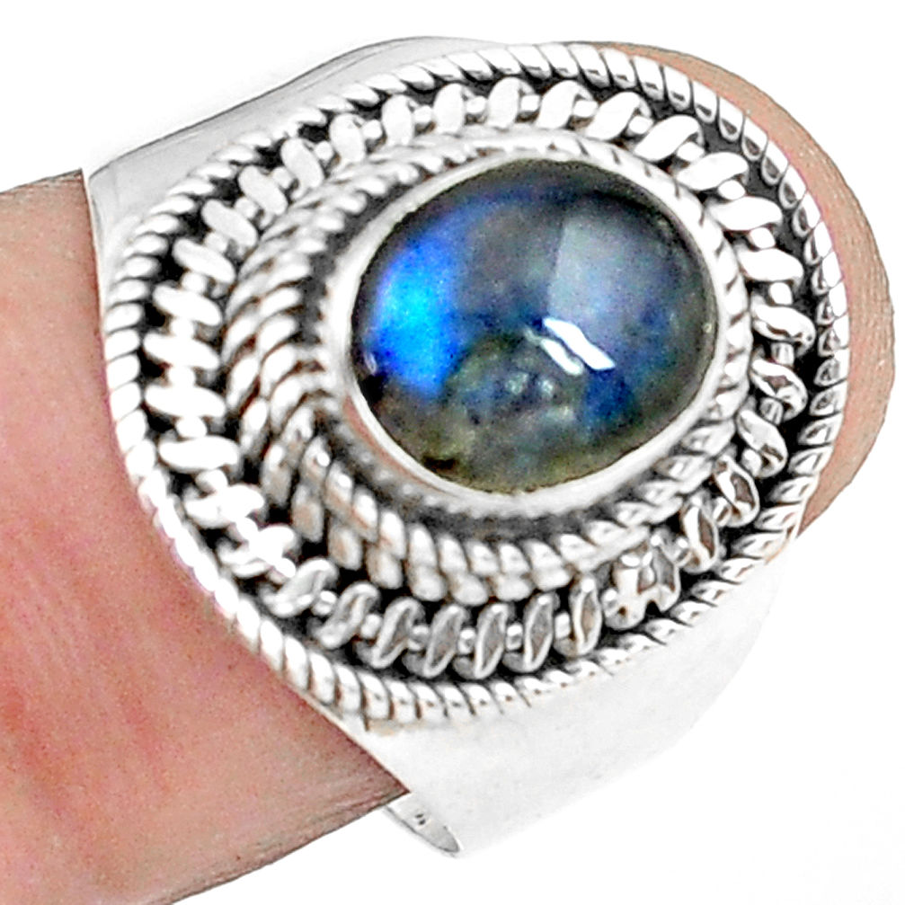 3.42cts natural blue labradorite 925 silver solitaire ring jewelry size 8 p78773