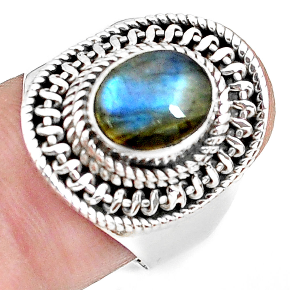 3.28cts natural blue labradorite 925 silver solitaire ring jewelry size 8 p78789