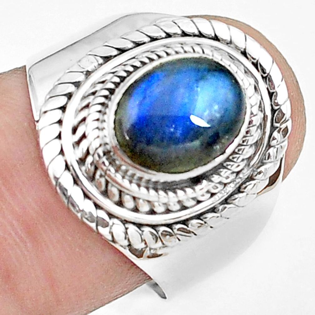 3.01cts natural blue labradorite 925 silver solitaire ring jewelry size 8 p78795