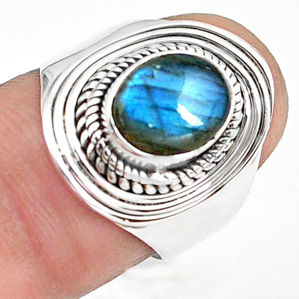 3.01cts natural blue labradorite 925 silver solitaire ring jewelry size 7 p78799