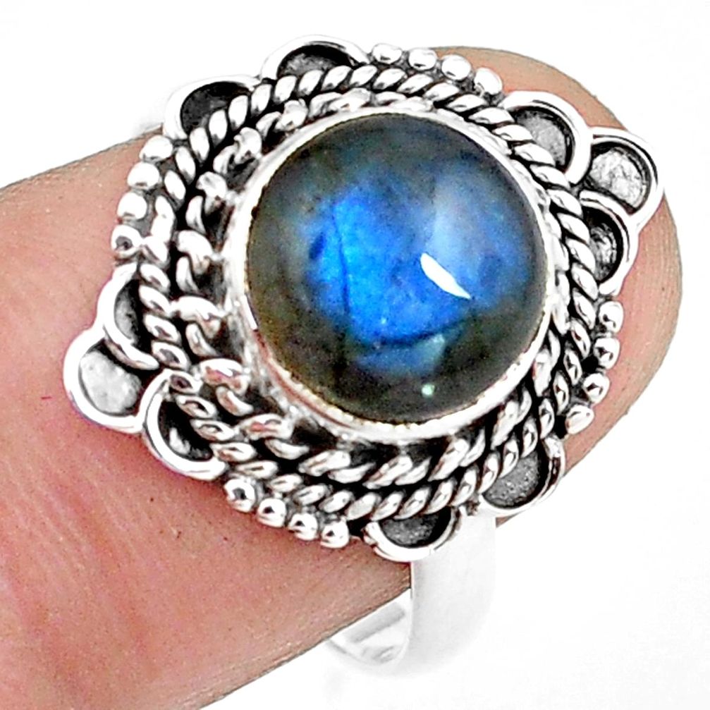 4.69cts natural blue labradorite 925 silver solitaire ring jewelry size 8 p78809