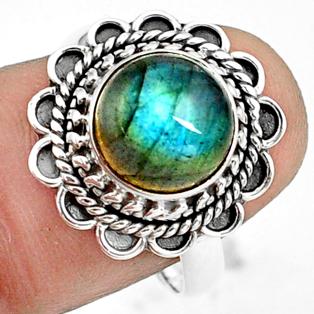4.69cts natural blue labradorite 925 silver solitaire ring jewelry size 8 p78977