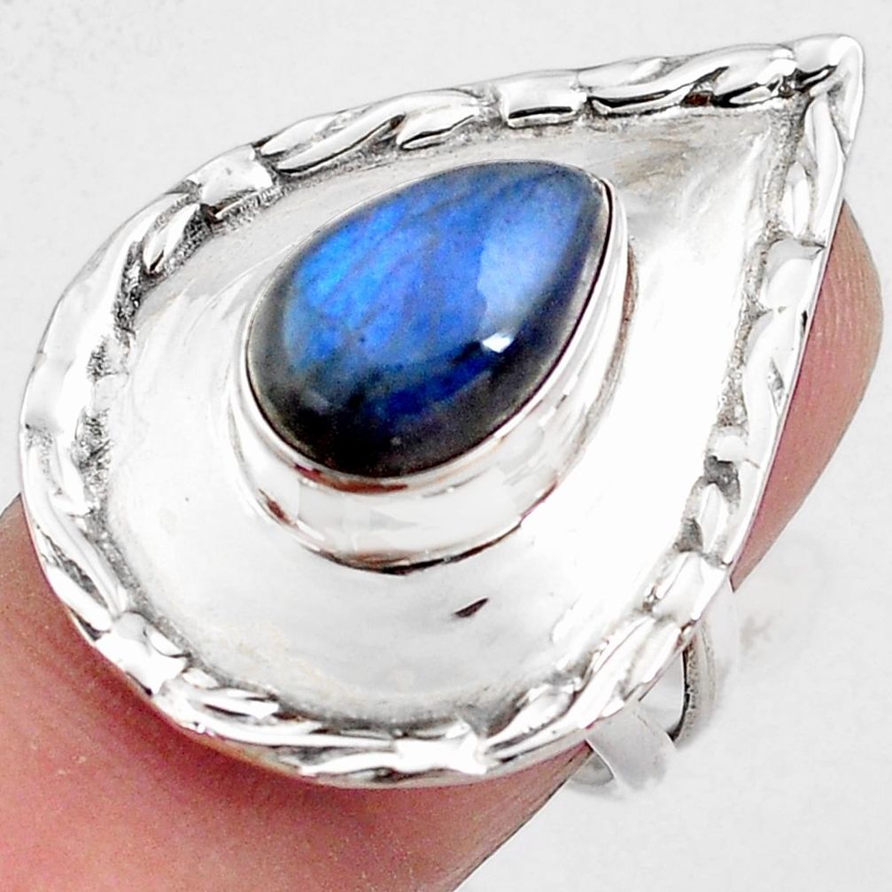 4.70cts natural blue labradorite 925 silver solitaire ring jewelry size 7 p85838