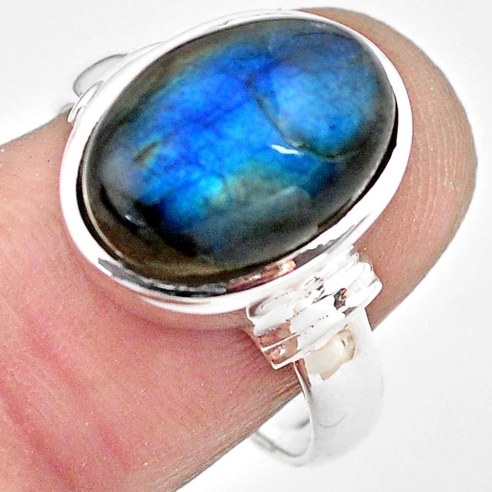 6.46cts natural blue labradorite 925 silver solitaire ring jewelry size 8 p86757