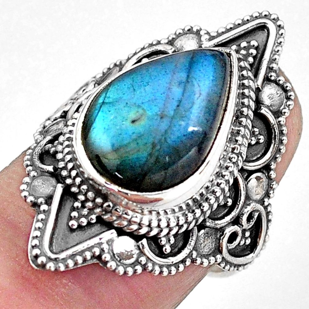 6.48cts natural blue labradorite 925 silver solitaire ring jewelry size 7 p88326